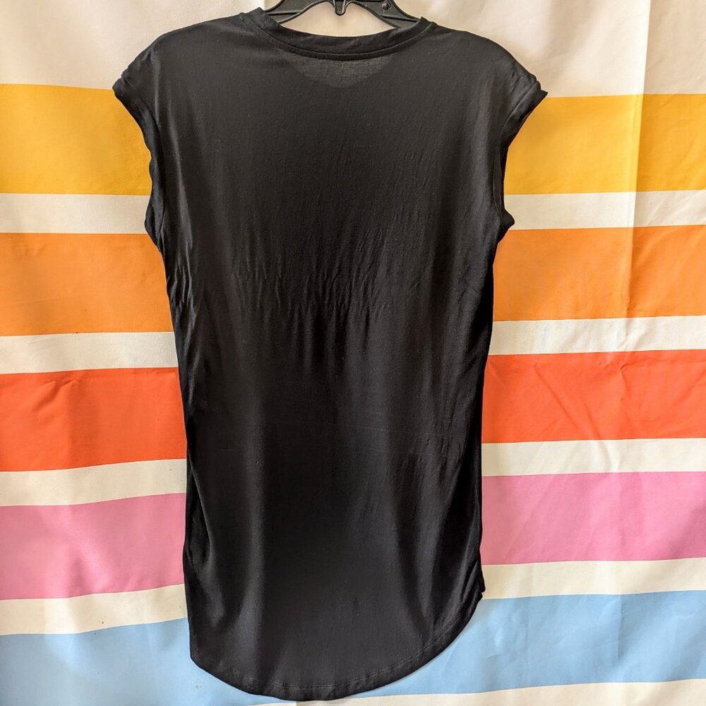 Allsaints Rip It Up Tunic Tee Black Grey Tone Abstract Graphic High Low Hem - Picture 2 of 12